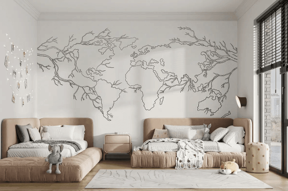 Fonds d'écran de carte du monde de dessin au trait